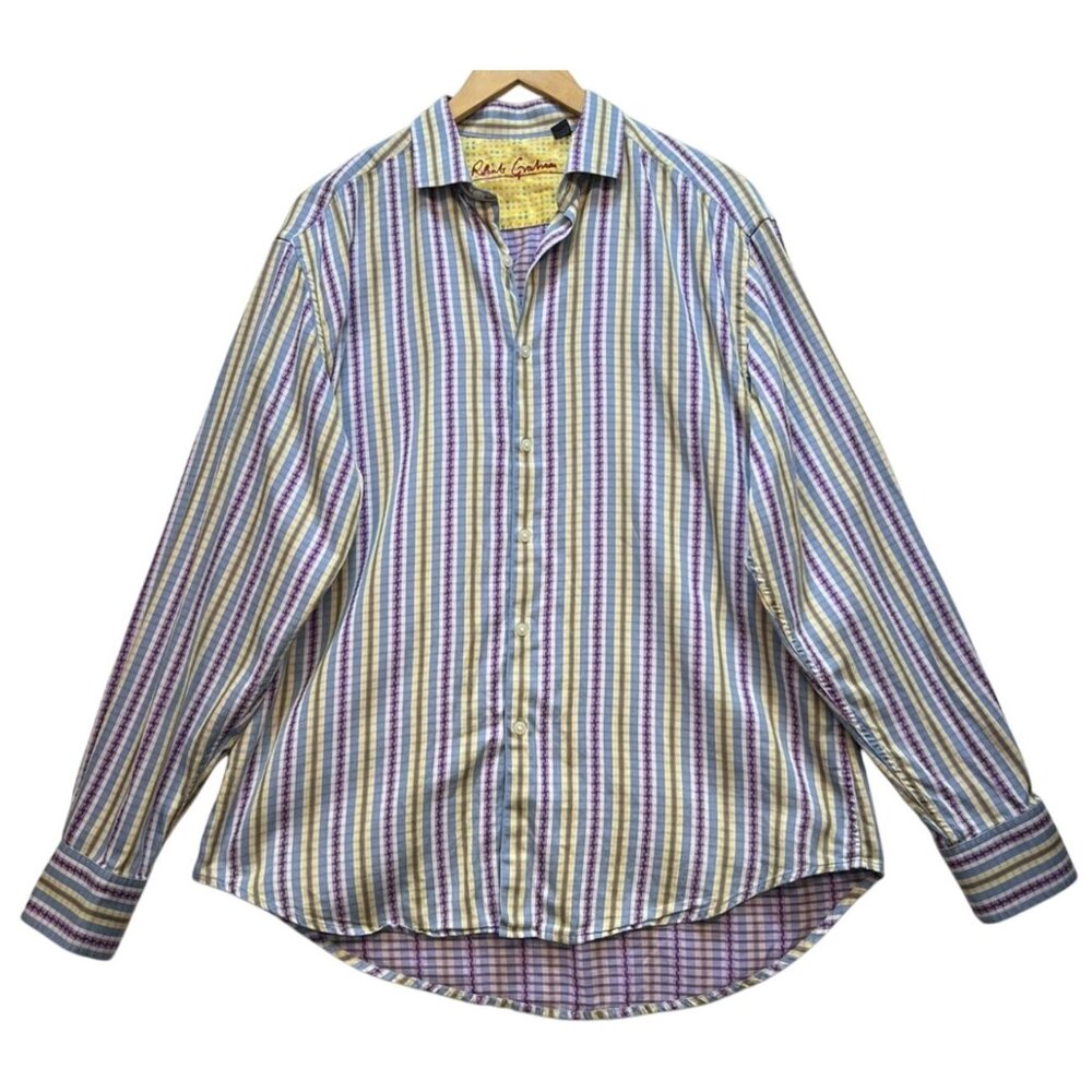 Robert Graham Mens Cotton Dress Shirt Button Up Long Sleeve Size XL Multi Stripe